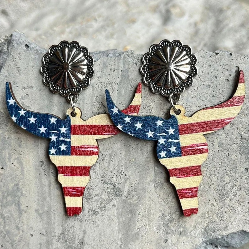 New MERICA patriotic longhorn earrings
